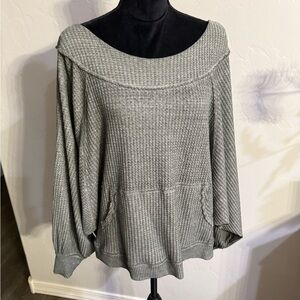 We The Free Olive Waffle Cropped Oversized Knit Top with Low Back. Size L